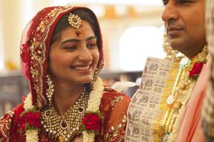 Happy Indian couple at their wedding. photo