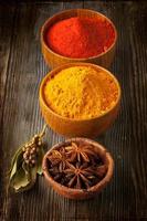 Colorful spices in bowls. photo