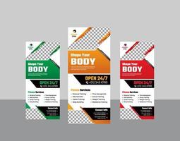 Plantilla moderna de banner de soporte vertical de gimnasio de fitness con marco vector