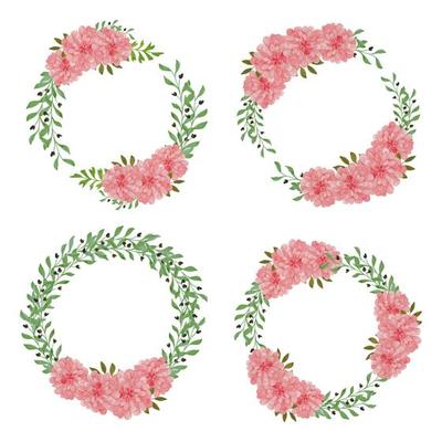 Watercolor dahlia flower wreath frame set