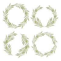 Watercolor green leaf wreath frame collection