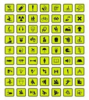 Warning neon hazard symbols labels sign set  vector