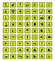 Warning neon hazard symbols labels sign set  vector