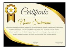 certificado de esquina curvada gradiente horizontal negro y amarillo vector