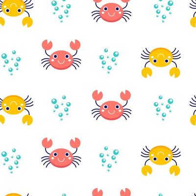 Seamless pattern with crabs and bubbles
