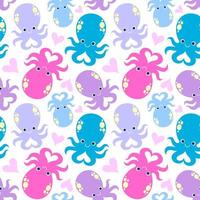 Seamless pattern with cute octopuses and hearts vector