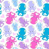 Seamless pattern with cute octopuses and hearts vector