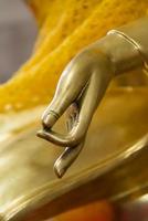 Buddha hand with peace sign symbol photo