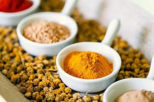 Small bowls with Dried spices.