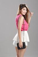 Asian woman Pink Sleeveless-Double-Layer Collar-Tank Tops,  white double-layer flutter skort
