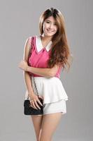 Asian woman Pink Sleeveless-Double-Layer Collar-Tank Tops,  white double-layer flutter skort