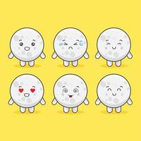 Kawaii Moon Characters With Various Expressions vector