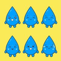 Kawaii Water Drop Characters with Various Expressions vector