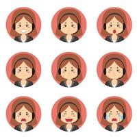 avatar de servicio al cliente femenino con varias expresiones vector