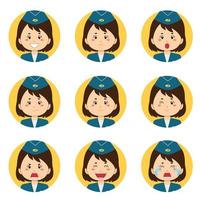 Stewardess Avatar With Various Expressions vector