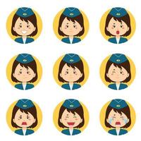 Stewardess Avatar With Various Expressions vector