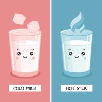 kawaii leche fría y leche caliente vector
