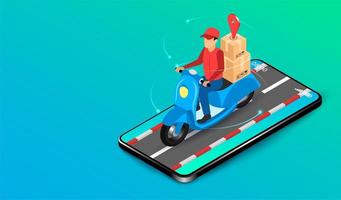 Mobile App Delivery Man on Scooter vector