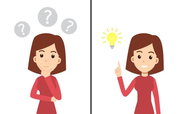 Woman thinking and man having an idea set