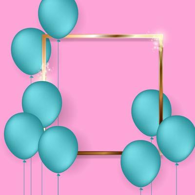 Gold  square frame with turquoise balloons on pink