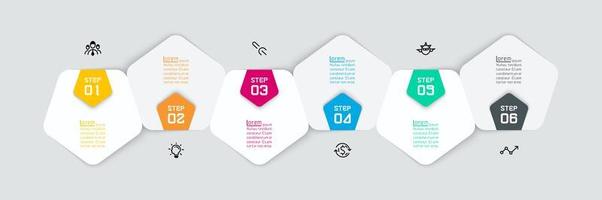 Horizontal rounded hexagon paper infographic vector