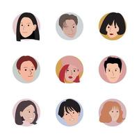 Set of stylish avatar heads in circles vector