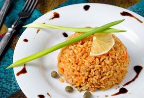 brown rice with capers, lemon, chive and balsamic vinegar photo