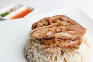 Pork leg with rice  isolated on white background