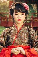 Portaite de hermosa mujer asiática en kimono