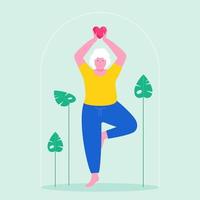 Elderly Woman Doing Yoga Fitness Inside Glass Dome vector