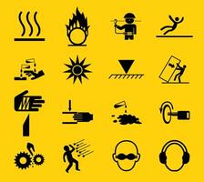 Warning signs, industrial hazards icon vector