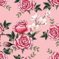 Pink Orchid red Rose flowers vector
