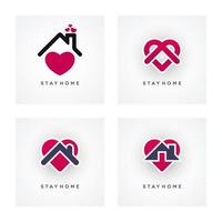 Stay Home Icon Set with Abstract Heart Shapes vector