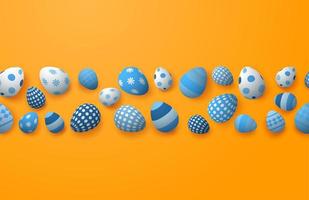 Blue patterned Easter eggs in a row on orange vector