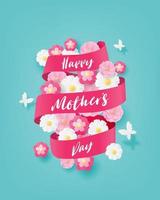 arte de papel feliz día de la madre banner alrededor de flores vector