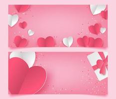 Paper cut heart and gift love banners vector