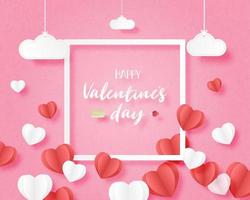 Valentine's day banner with heart shape floating on pink  vector