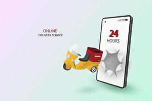 Online Delivery Scooter Bursting Through Smartphone Screen vector