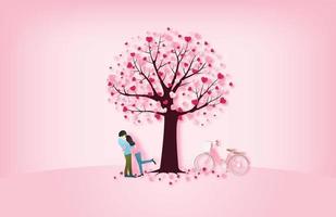 Lovers hug each other under tree vector