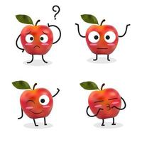 Apple Cartoon Character Set Including Confused Apple vector