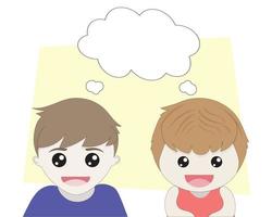 Boy and girl thinking with empty speech bubble vector