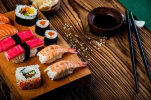 Oriental Japanese sushi set with seafood