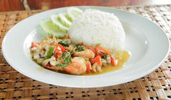 spicy seafood stir fried with rice photo