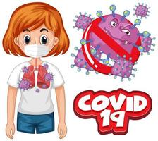 diseño de cartel de coronavirus con palabra y mujer enferma