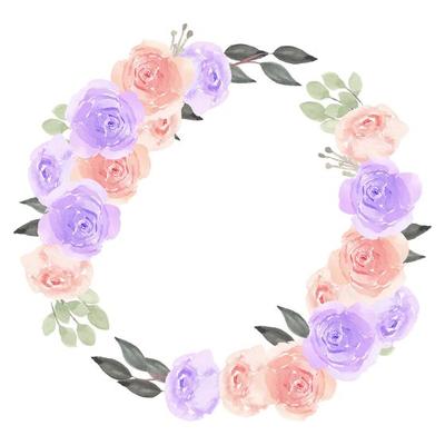 Floral Wreath Circle frame with Watercolor Rose Flower