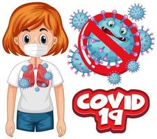 Coronavirus poster design with word covid 19 and bad lungs vector