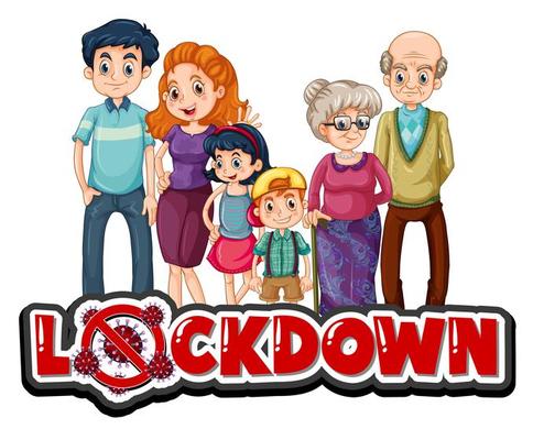 Lockdown sign with happy family