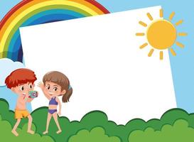 Background template design with kids in the garden vector