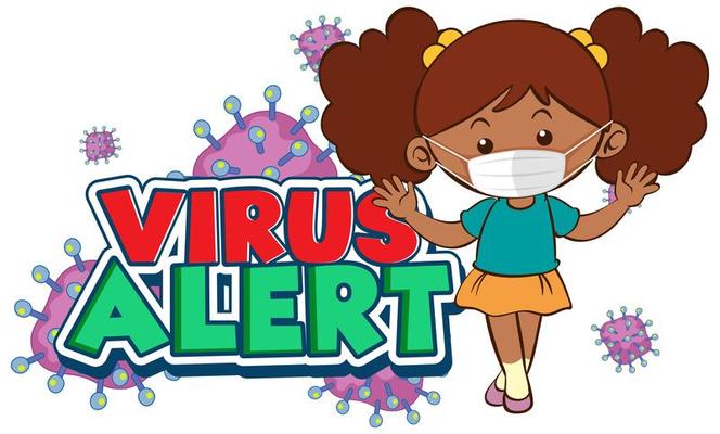 Coronavirus poster design with word virus alert and girl wearing mask
