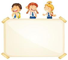 Frame template design with three happy students vector